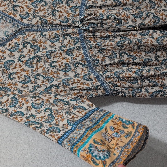 NorthStyle Floral Bohemian Tunic Dress Size 1X Blue And Gold - Picture 3 of 10